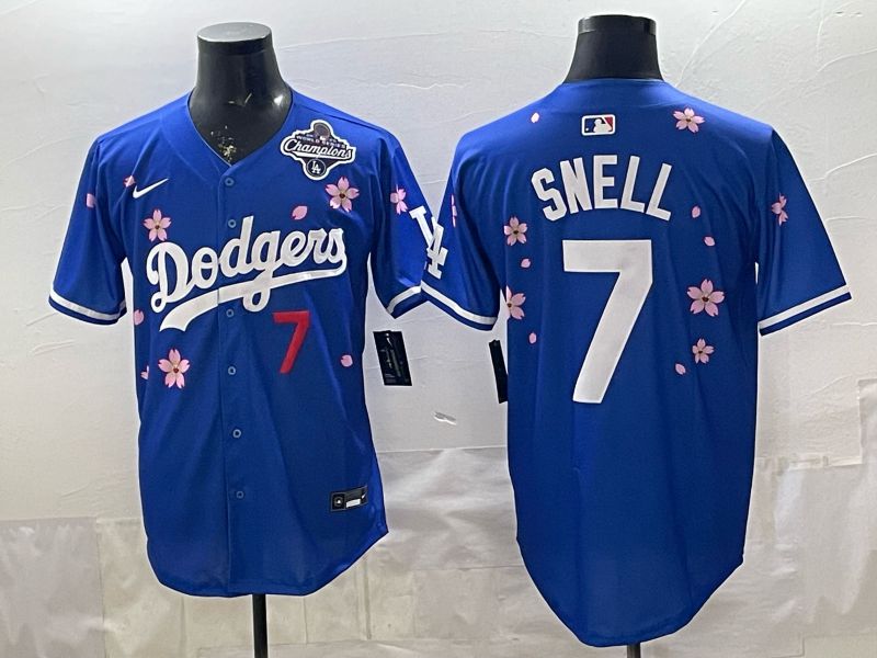 Men Nike 2026 Los Angeles Dodgers #7 Snell Blue Sakura Edition Game MLB Jersey 008->los angeles dodgers->MLB Jersey